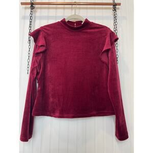 Anthropologie Hutch Burgundy Tabitha Ruffled Velvet Top Mock Neck Size S